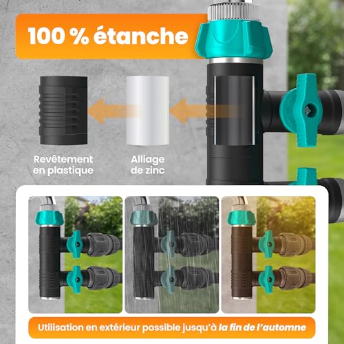 Adaptateur jardin rainfactory en laiton avec répartiteur d'eau 2 voies robuste