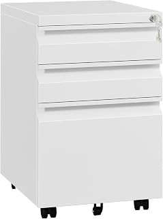 Fully Assembled 3 Drawer Mobile File Cabinet with Lock | Under Desk Metal Filing Cabinet for Home Office, Rolling Storage for Letter/Legal/A4 Size