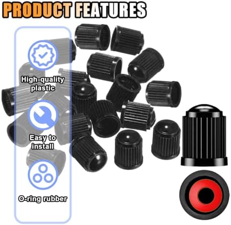 KITUREK 20PCS Tire Valve Stem Caps, Anti-Corrosion Universal for Car, Black — view 3