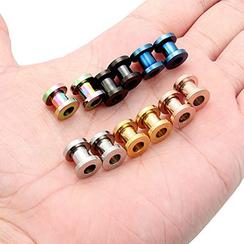 Lcolyoli Screw Fit Ear Gauges Kit Surgical Steel Tunnel Expander Earrings Earlobe Plugs Body Piercing Jewelry Set for Women Men 14G-00G 12 Pieces3