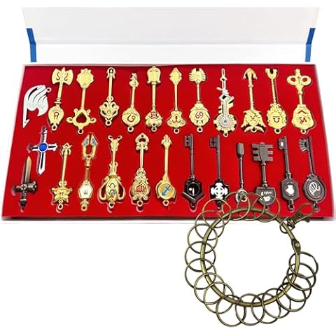 Cosplay Fairytail Keys Lucy Set of 25 Golden Zodiac Keys and Keyring for Children Christmas Day Birthday Gifts(White Logo) Cover