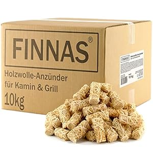 Finnas 10 kg Premium Anzünder-Holzwolle Öko-Kaminanzünder (ca. 800 Stück) Grillanzünder Ofenanzünder aus Holz und Wachs…