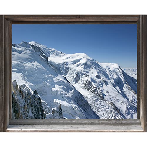 Sticker Fenêtre 3D Neige Montagne Ciel Bleu 83x75cm - Déco Trompe l'Oeil Ambiance Ski Alpin