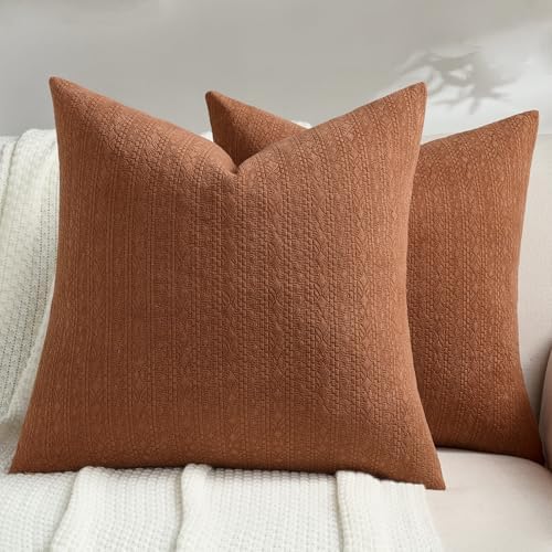 FUTEI Rust Chenille Throw Pillow Covers 16x16 Inch Set of 2,Soft ...