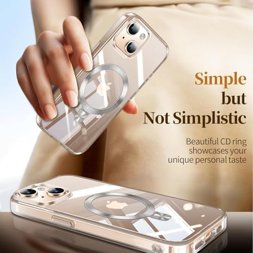 Image of ESTPEAK CD Mag-Stand Case for iPhone 13 /14 Case with Invisible Magnetic Ring, [Compatible with MagSafe] [Never Yellowing] Top Clear Phone Case Cover for iPhone 13 /14 6.1 inch Men Women, Clear