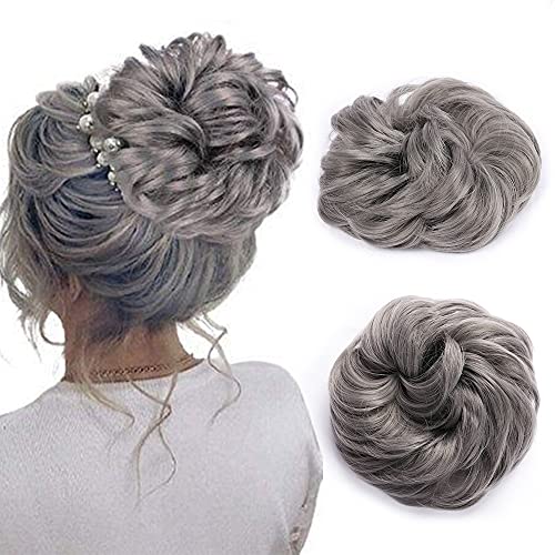 Gx Beauty Messy Bun Hair Piece Scrunchy Updo Hair Pieces for Women Fluffy Wavy Hair Bun Scrunchies Donut Hairpiece Synthetic Chignons with Elastic Rubber Band for Women Daily Use （Gray#）