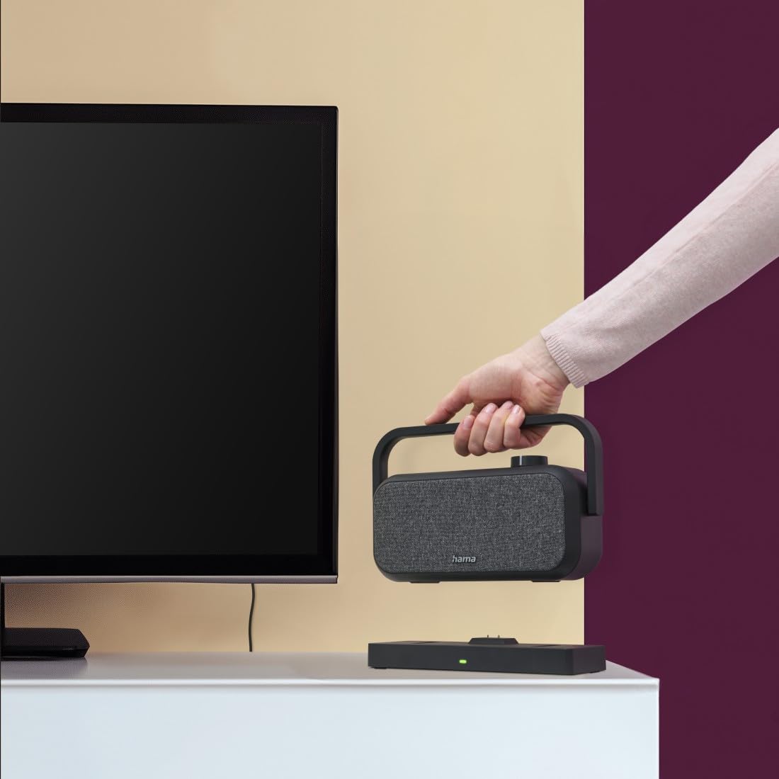 Hama TV Lautsprecher kabellos (kabelloser Stereo Funklautsprecher 2,4 GHz + Bluetooth, TV Sprachverstärker für Senioren und Hörgeschädigte, Ladestation, 2X 5 Watt, 3 Modi, 18h Spielzeit) schwarz