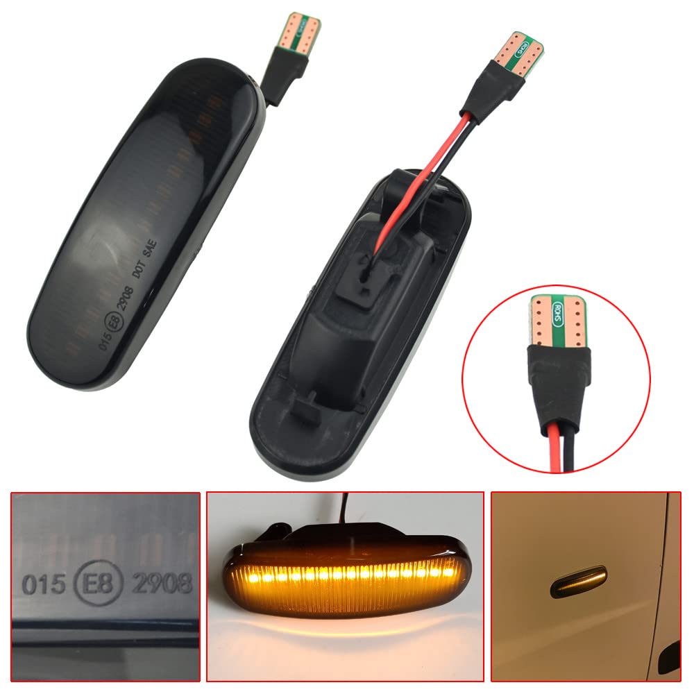 Indicatore di direzione Freccia Specchietto laterale LED Compatibile con Fiat Grande Punto EVO - Panda II serie - Qubo Luce Dinamico Progressivo Fumè Nero Side Marker Dynamic (Punto Panda Doblò)