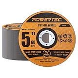 POWERTEC 5" Cut Off Wheels 50 Pack, 1/16" Thick with 7/8" Arbor, Metal & Stainless Steel Cutting Wheel for Angle Grinder, Iridium-Coated Aluminum Oxide 60 Grit (14020-P2)