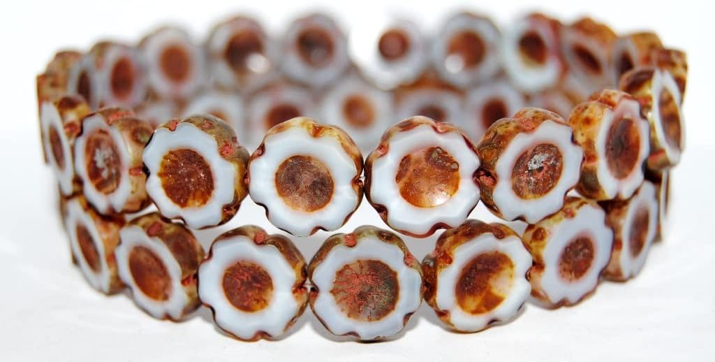 30 pcs Table Cut Round Beads Hawaii Flowers, (17025 43400), Glass, Czech Republic, Size 16 mm (0.63 in)