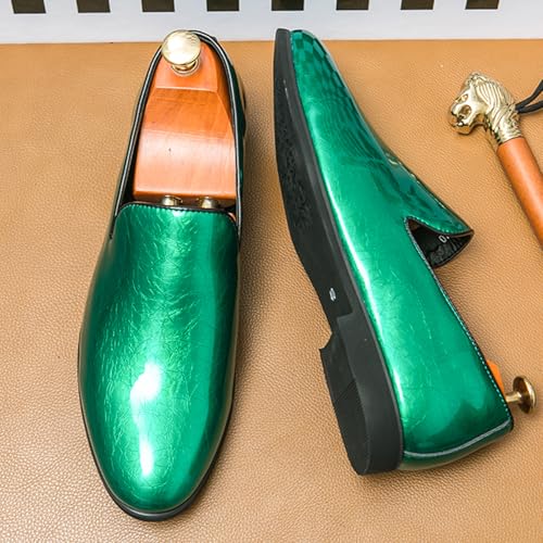 Men's Slip-On Loafers Patent Leather Dress Loafers with Metallic Blue Textured Fashion Party Formal Shoes Design2