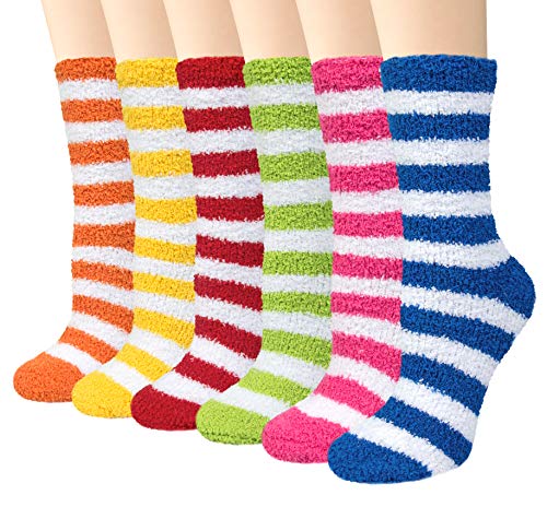 Chalier 6 Pairs Winter Fuzzy Socks for Women Cozy Slipper Socks Warm Fluffy Socks Gifts for Women Casual Home Sleeping(Orange)