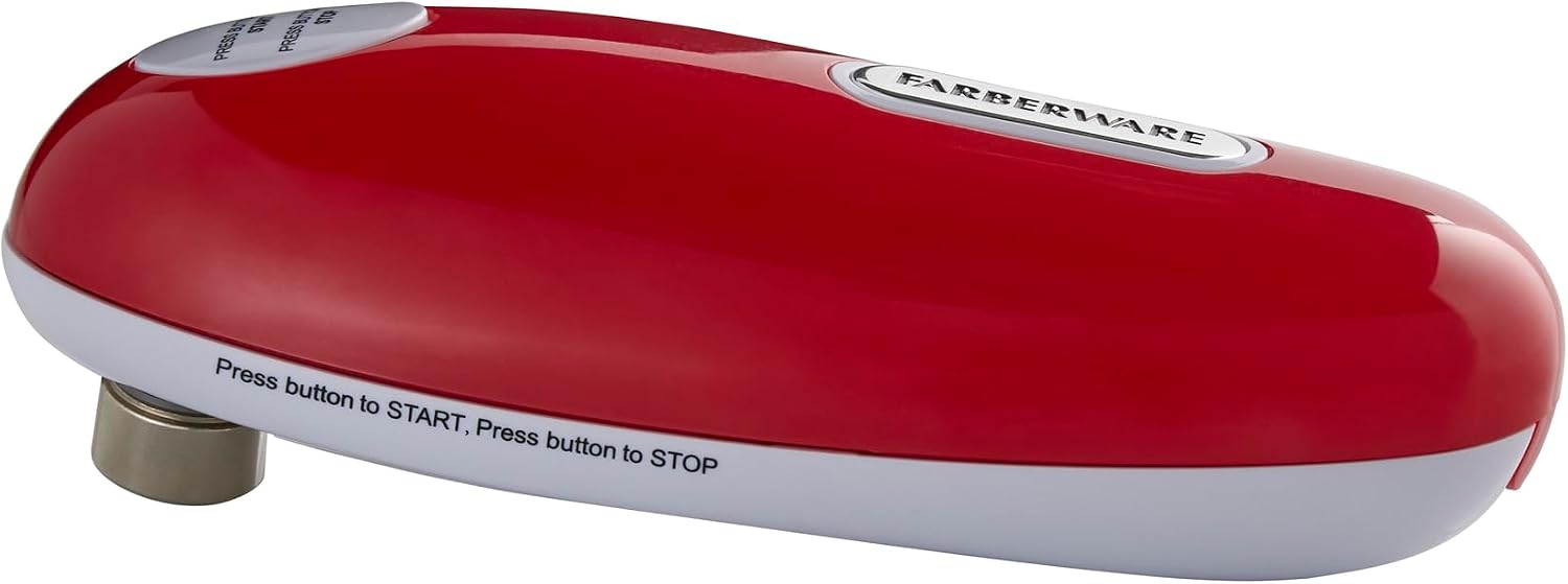 Farberware Automatic Battery Operated Can Opener – Hands-Free Electric Can Opener with Magnetic Lid Lifter, Compact Storage, Easy to Use, Requires 4 AA Batteries, Red