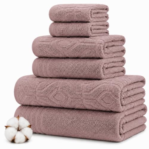 Modern Threads 6 Piece Cotton Bath Towel Set Ultra Soft 550 GSM Towels Bathroom Set with Hand Towels and Washcloths Geometric (Blush)
