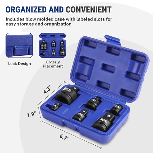 Image of WORKPRO 6-PC Impact Socket Adapter Set with Case, CR-MO Steel | 1 /4 inch,3 /8 inch,1 /2 inch,3 /4 inch Drive, Impact Wrench Conversion Kit, Automotive & Mechanical Repair, Impact Grade