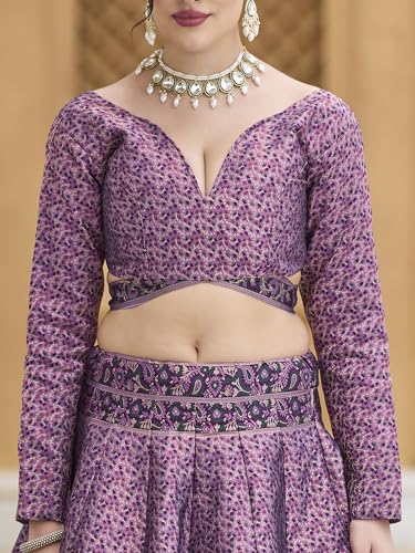 Image of PURVAJA Women's Kanjiwaram Semi-Stitched Lehenga choli