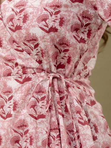 Image of feranoid Floral Print Angrakha 3 Sleeves Flared Kurti