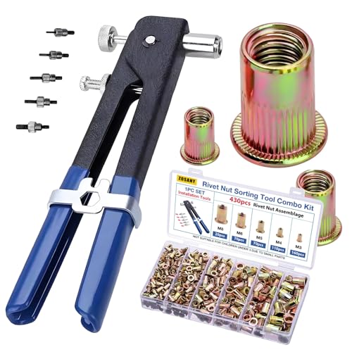 ZOSANY Pressure Rivet Nut Tool Kit with 5 Metric Mandrels and 430Pcs Rivet Nuts, Suitable for Automotive, Furniture, Upholstery, Marine and Other Applications