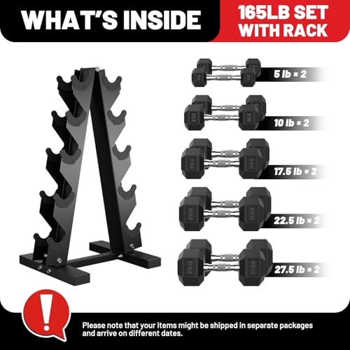 Papababe Hex Dumbbell Set for Strength Training - Rubber Coated Cast Iron Weights & Non-Slip Chrome Handles