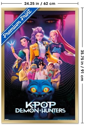 Image of Netflix KPop Demon Hunters (2025) - Group Wall Poster, 34L inch x 22.4W inch, Gold Framed Version