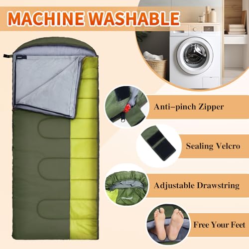 Bolsa de dormir impermeable para adultos WKFAMOUT, lavable a máquina, para clima frío, con saco compresor para camping de 3-4 estaciones miniatura 6