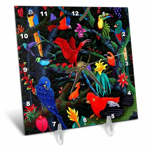 3dRose LLC Rainforest Birds Desk Clock, 6 by 6-Inch