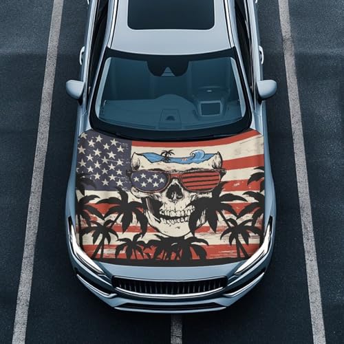 Image of American Skeleton Car Windshield Sunshade Cover, Waterproof Breathable Half Car Cover Blocks UV Rays for All Season - Fit Most Cars, SUV