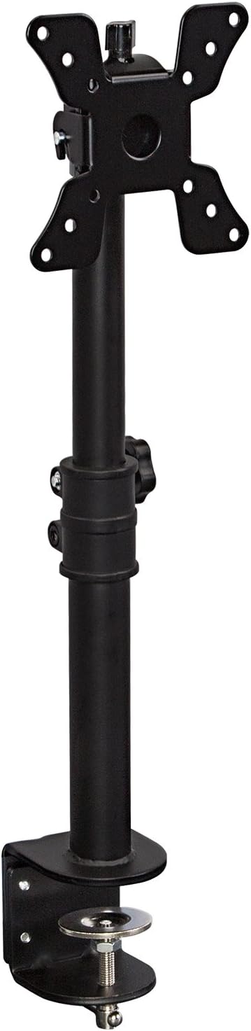 Single Monitor Desk Mount - Vertical Monitor Stand with Height Adjustable Telescoping Pole - Fits 19–34 Inch VESA Monitors - Tilt & Swivel - Heavy-Duty Desk Clamp