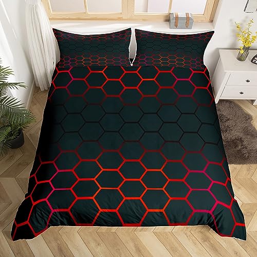 Homemissing en nid d'abeille Rouge et Noir pour Hommes géométrique en nid d'abeille Housse de Couette 220x240cm en Tissu foncé en nid d'abeille Parure de...