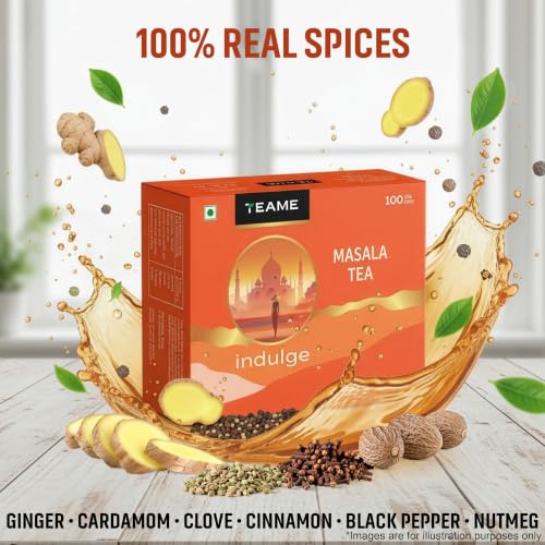 Image of TE-A-ME Indulge Masala Tea, 100 Bags (Pack of 2) | Masala Chai | Black Tea Bags 200 pieces