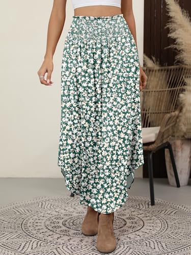 Image of ANRABESS Women's Maxi Skirts Summer Boho Floral High Waisted Flowy Swing Pleated Beach Long Skirt with Pockets