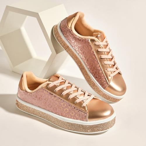 Image of UUBARIS Women's Glitter Tennis Sneakers Neon Dressy Sparkly Sneakers Rhinestone Bling Wedding Bridal Shoes Shiny Sequin Shoes