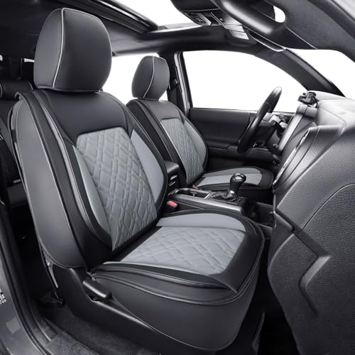 LUCKYMAN CLUB F150 Full-Set Seat Covers J03-Q3 with Waterproof Faux Leather, Fit 2015-2025 Ford F150 and 2017-2025 F250 F350 F450 (Full Set, Black-Gray)