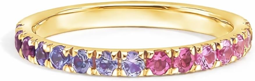 Multicolor Sapphire Half Eternity Ring, Sterling Silver Rainbow Gradient Design