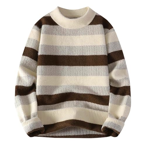 Men's Vintage Striped Sweater Casual Crewneck Plush Knit Pullover Comfort Loose Fit Lounge Sweaters