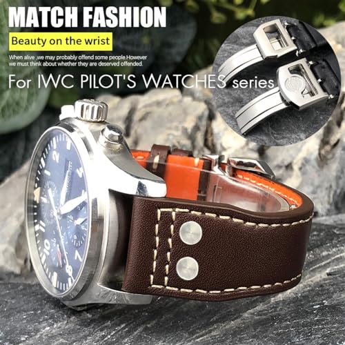 Bracelet montre en cuir véritable pour IWC Big Pilot Spitfire avec rivets - 2