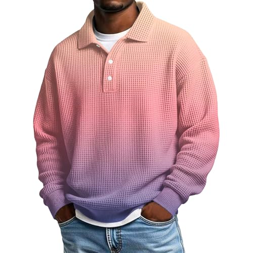 Image of Polo Shirt Men's T-Shirt Knitted Shirt with Colour Gradient, Breathable Leisure Sports Top for Business and, pink, M