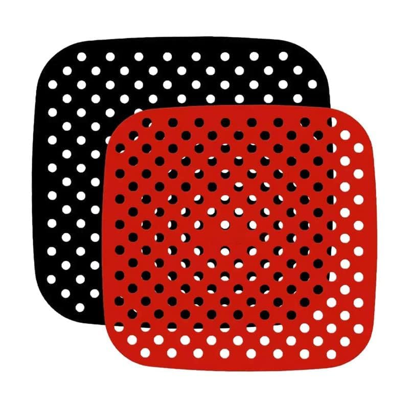 Set de 2 Almohadillas de Silicona Reutilizables para Freidora de Aire, Alfombrillas Cuadradas, Adecuadas para Freidoras de Aire Pequeñas y Medianas, 7.5 Pulgadas, Rojo y Negro