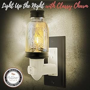 Rustic Mini Mason Jar Night Light in Bronze | Auto On/Off Sensor | Plug in Farmhouse Wall Decor | Cute Country Night Light | Energy Efficient LED Bulb | Timeless Design Rustic Mini Mason Jar Night Light in Bronze Auto OnOff Sensor Plug in Farmhouse Wall Decor Cute Country Night Light Energy Efficient LED Bulb Timeless Design
