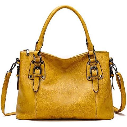 Oichy Handbags for Women PU Leather Shoulder Bag Top Handle Ladies Crossbody Bag Hobo Bag (Yellow) Cover
