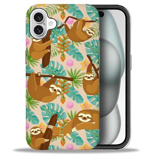 yicomon Compatible with iPhone 16 Case, Jungle Sloth Pattern Print Phone Case Durable Fashion Funny Liquid Silicone Case Soft Anti-Scratch Shockproof Protective Cover