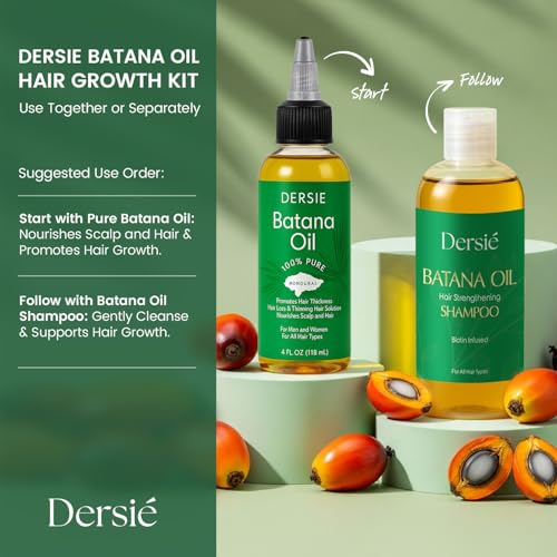 Image of Dersie Batana Oil Hair Care Routine Set - Foundational Oil & Shampoo Steps - 100% Pure & Sourced from Honduras - Nourishes Scalp - For Dry, Damaged, Curly, Coily & Straight Hair