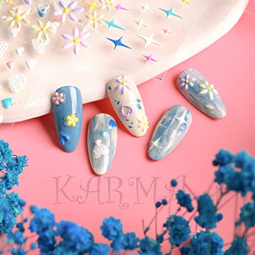 Diduikalor Flower Nail Art Stickers 5D Nail Decals Spring Daisy Nail Art Design Self Adhesive Nail Supplies Colorful Flower Nail Stickers For Women Manicure Decoration #TOP6