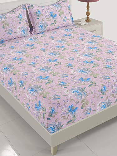Image of Swayam Roto Cotton King Bedsheet with 2 Pillow Covers | Size 108 x 108 inch | 144 TC | Floral Design | Soft Breathable Bed Sheet | Comfortable & Durable for Bedroom - Pink