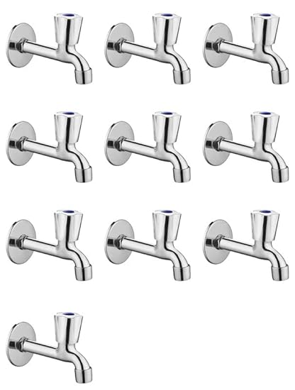 Spazio Stainless Steel Crown Collection Long Body Taps (Pack of 10) Bathroom/Kitchen Taps Foam Flow Water with Wall Flange Chrome Plated Brass Disc, Bib Tap Faucet (Wall Mount Installation Type)