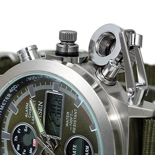 JewelryWe Mens Multifunctional Military Watch: Analog Digital Dual Time Calendar Waterproof Casual Sports Leather Wristwatch3