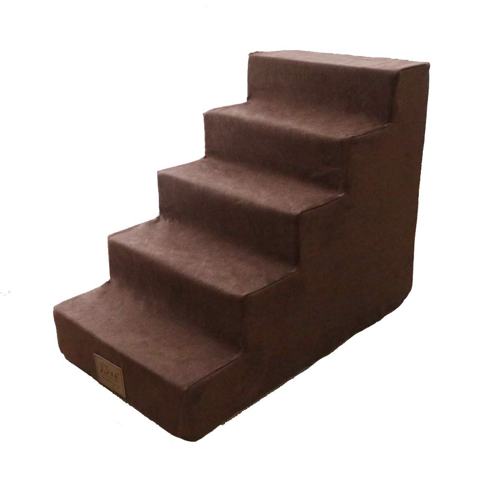 Escalier de chien et chat à 5 marches en éponge marron pour lit haut