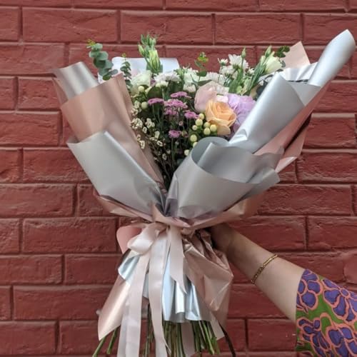 Image of Oasis Gift Wrapping Frosted Cellophane Roll For Multipurpose Hamper Packaging & Flower Bouquet Wrapping, 80cmx25mtr, 1 Roll (Silver)