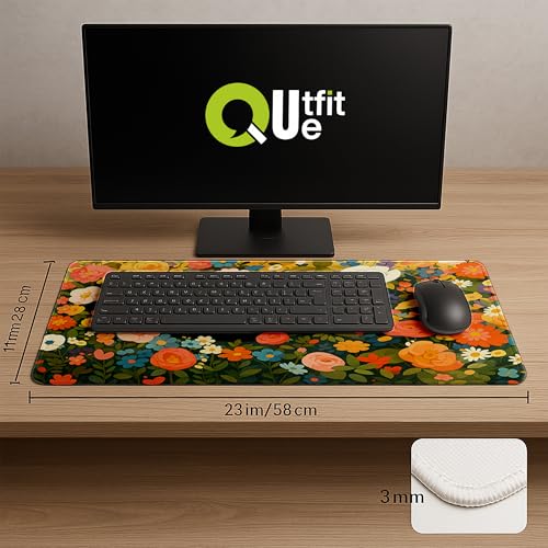 Image of Printed Gaming Mousepad - Premium Stitched Edges, Smooth Surface,Size 11x23 inches, Non-Slip Rubber Base - Ideal for Office & Gaming Setup (Anime cat Flower)