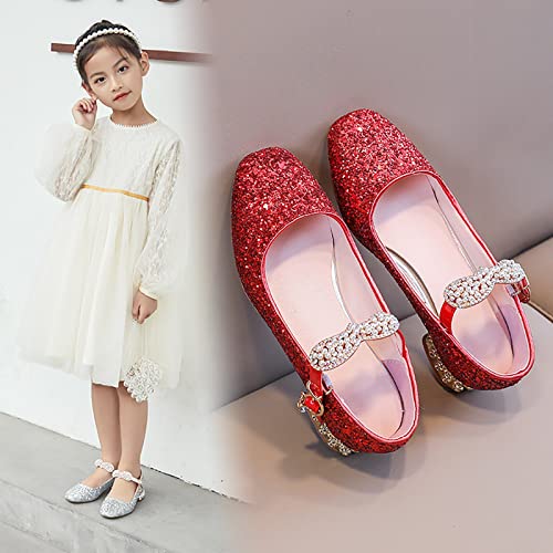 Betadog Girls Sandals Kids Glitter Bow Dress Shoes Heel Sequins Princess Sandals Toddler Flower Wedding Party Shoes (Red-i, 3)3